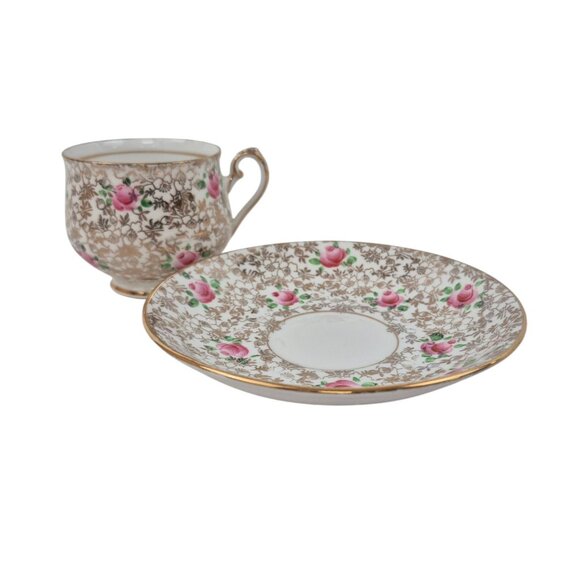 Thomas Forester & Sons Teacup Saucer Set Gold Floral Pink Rose Pattern England - Picture 9 of 10